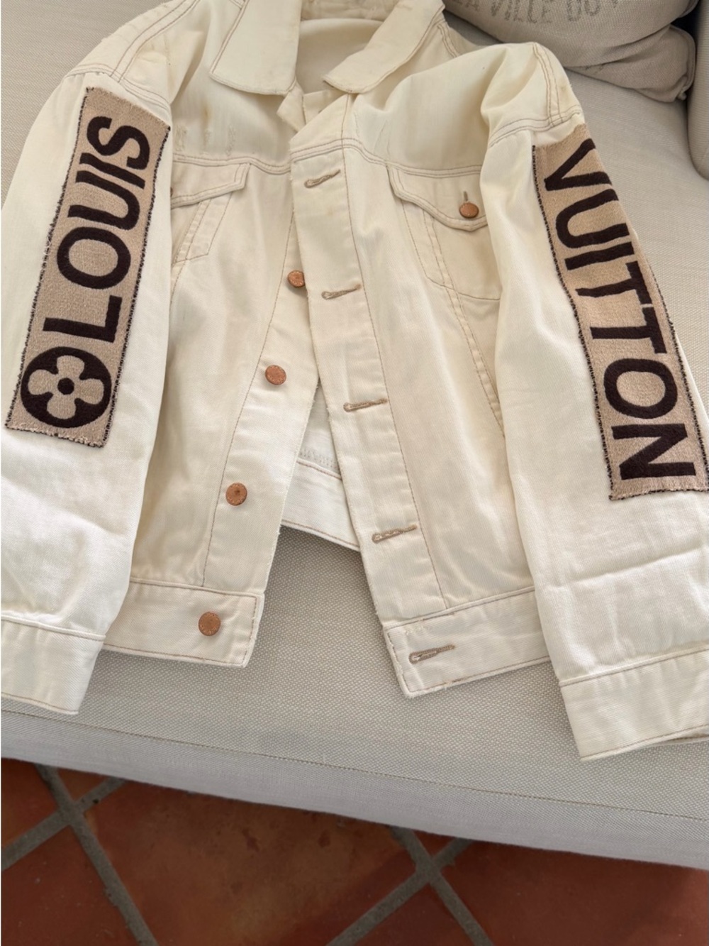 Faux Louis Vuitton Fun Cream Free People Denim Jacket